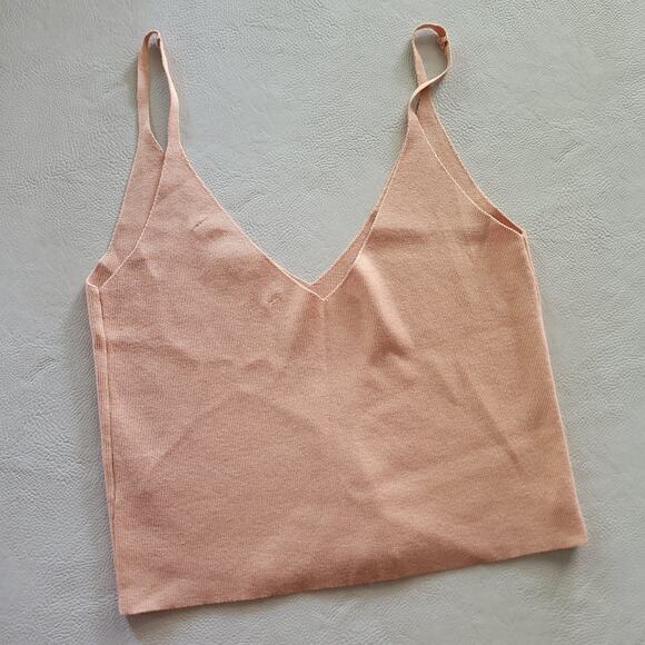 Hyfve Womens Spaghetti Strap Ribbed Crop Top V Neck And Back Size L Nude - Picture 2 of 3